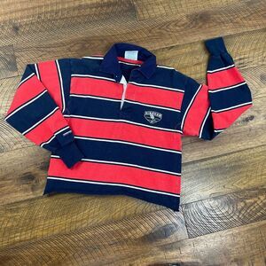 BARBARIAN S vintage rugby polo button striped red navy stripe pullover cotton